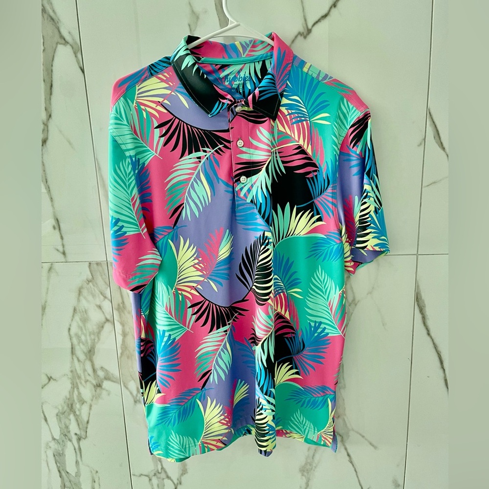 Chubbies Shirt Mens M Blue Pickleball Print Loud Tropical Performance Golf Polo